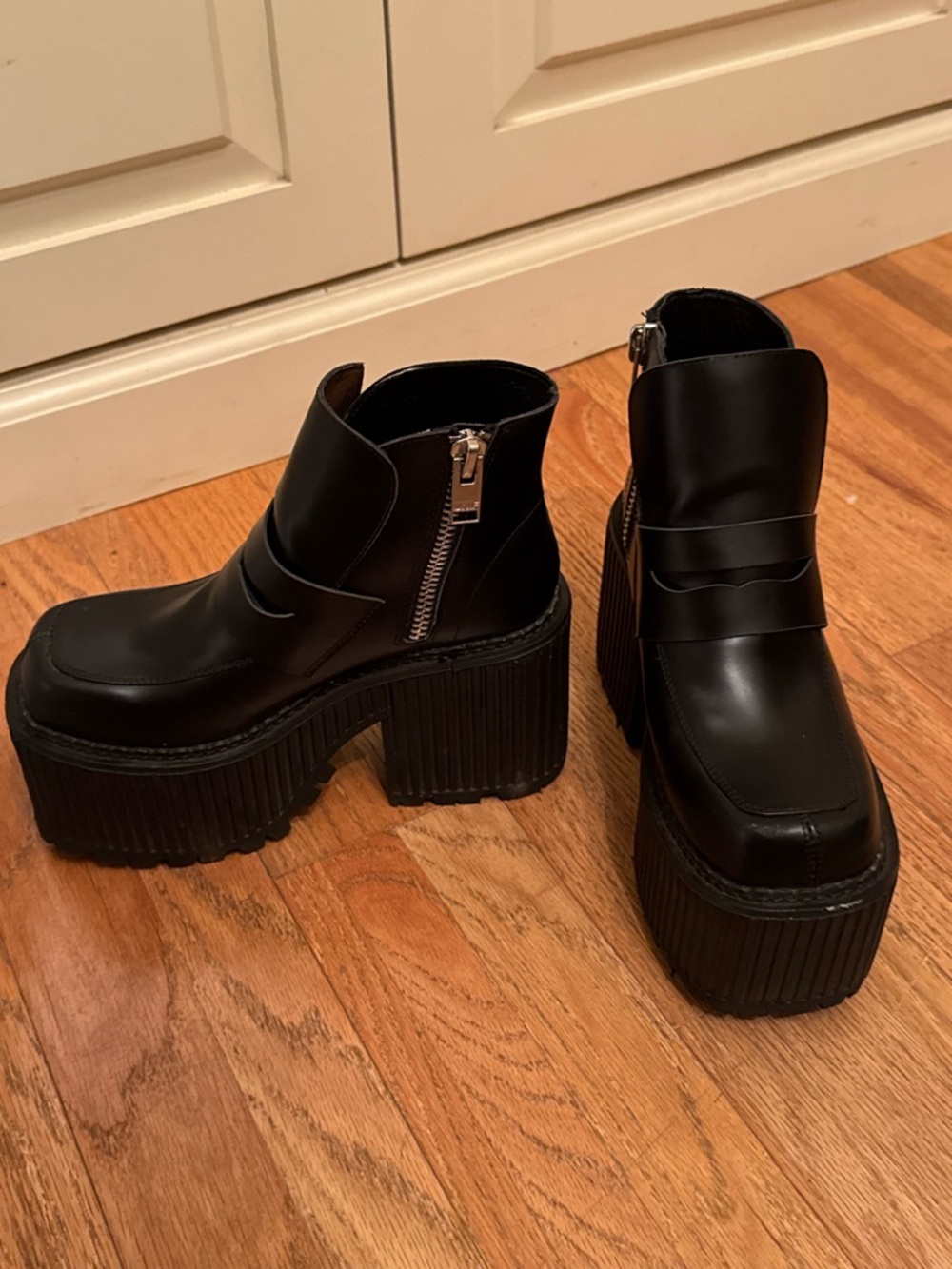 NWT UNIF Leather Black Platform Boots Side Zip real leather size us 8 womens - Picture 5 of 8